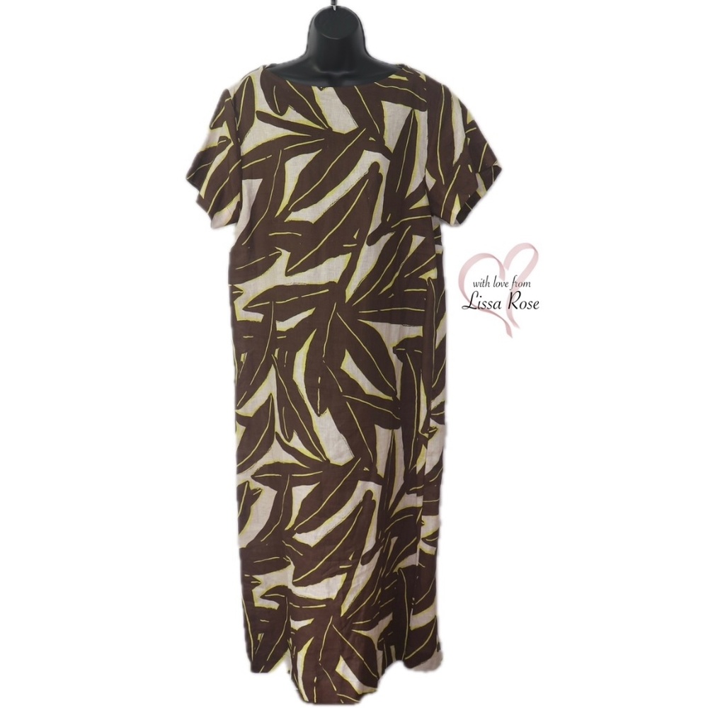 Botanical Leaf Linen Back-button Midi Dress (WHIT TWO  for Anthropologie)